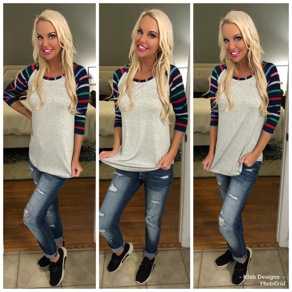 💕SO Cute! Multi Stripe Raglan Top! - Picture 2 of 3